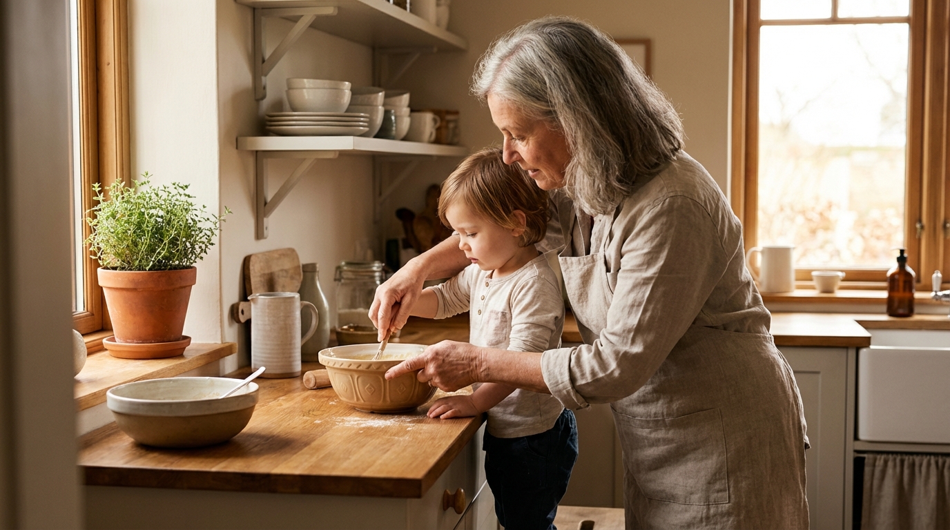 Keukenroutines aan kleinkinderen onderwijzen
